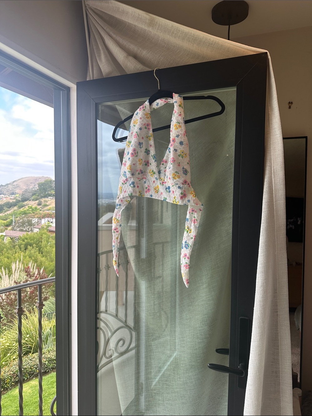 Floral Halter Crop Top - White with Multicolor Flowers